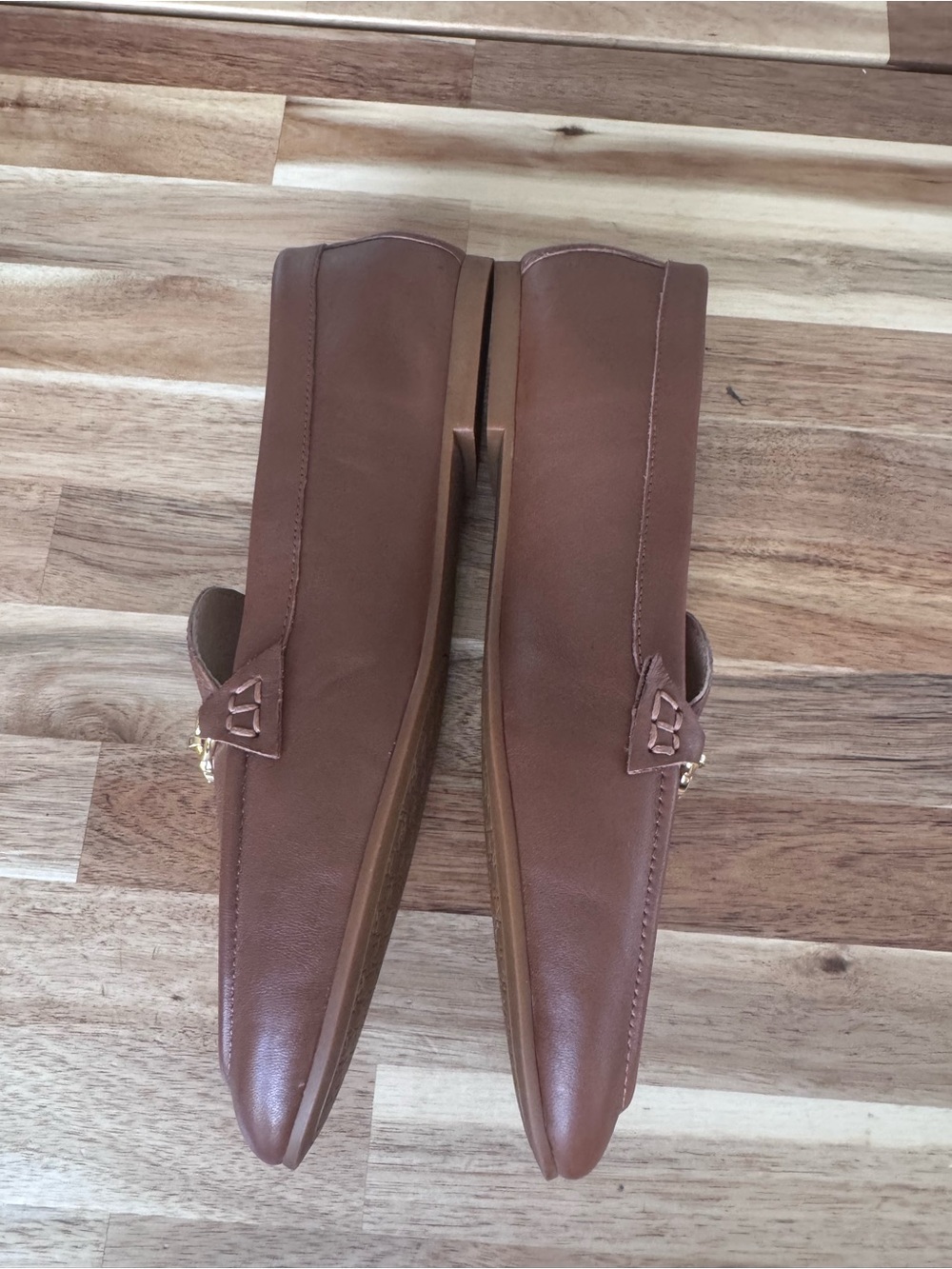 Ralph Lauren Brown Leather Slip-On Loafers with Gold Logo women’s size 10 - Picture 5 of 9